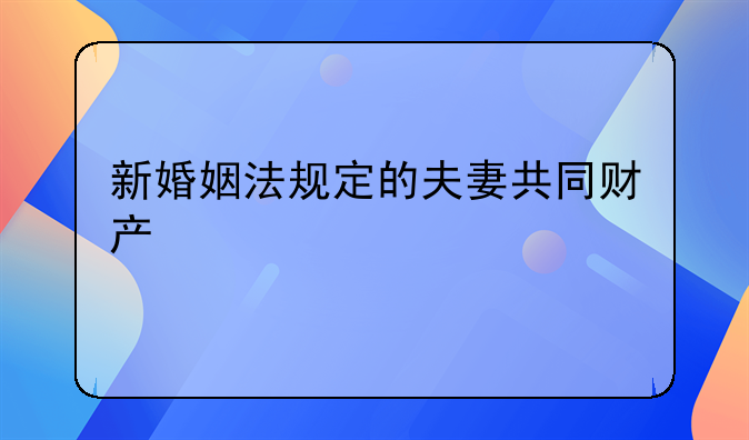新婚姻法规定的夫妻共同财产