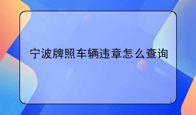 宁波牌照车辆违章怎么查询