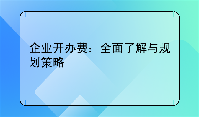 企业开办费：全面了解与规划策略