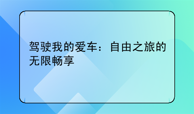 驾驶我的爱车：自由之旅的无限畅享