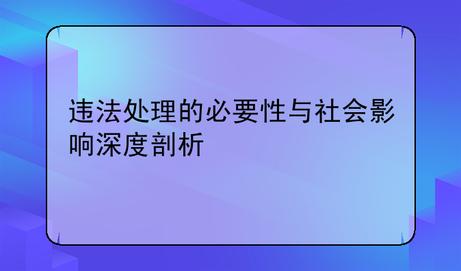 违法处理的必要性与社会影响深度剖析