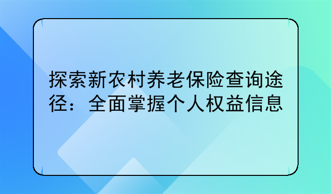 探索新农村养老保险查询途径：全面掌握个人权益信息