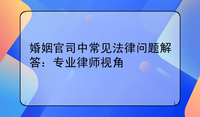 婚姻官司中常见法律问题解答：专业律师视角