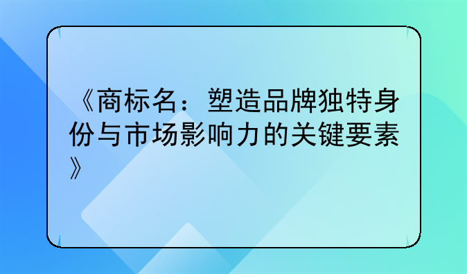 《商标名：塑造品牌独特身份与市场影响力的关键要素》